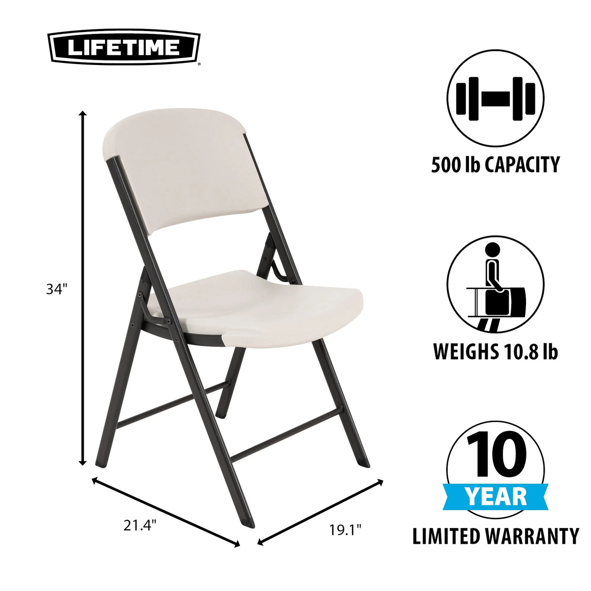 Lifetime Folding Chair, Indoor/Outdoor Commercial, White Granite, 4 Pack (42804)