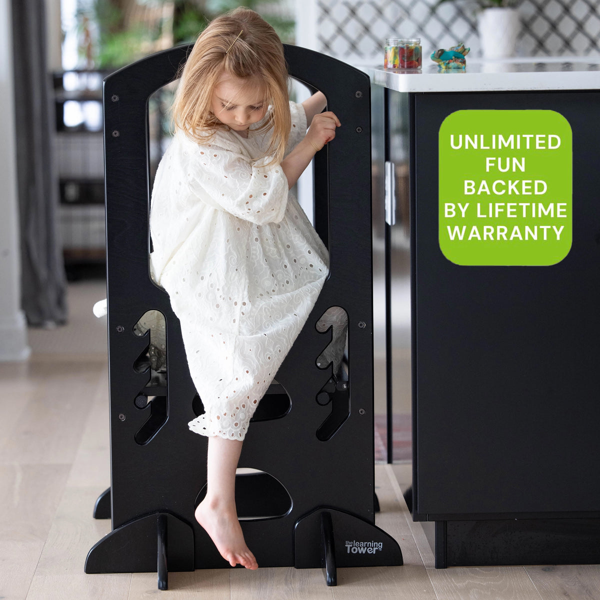 Little Partners Learning Tower Adjustable Height Kitchen Step Stool, Toddler Tower, Encourages Learning, Independence, and Engagement, Safety Climbing Tower for Kitchen Counter - Soft White