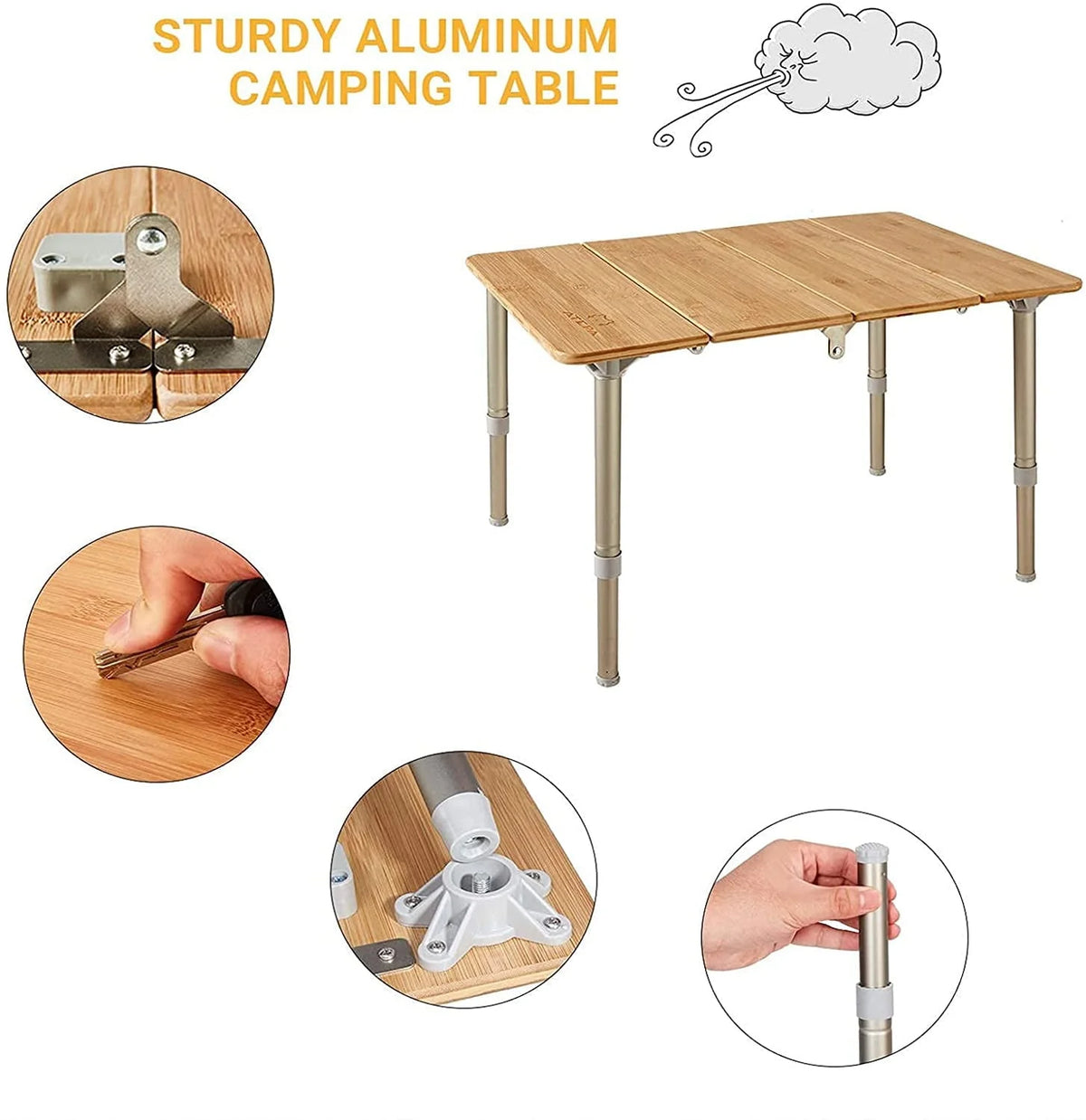 ATEPA Camping Folding Bamboo Table Portable Camp Outdoor Table with Carrying Bag, 23.6"*15.7"