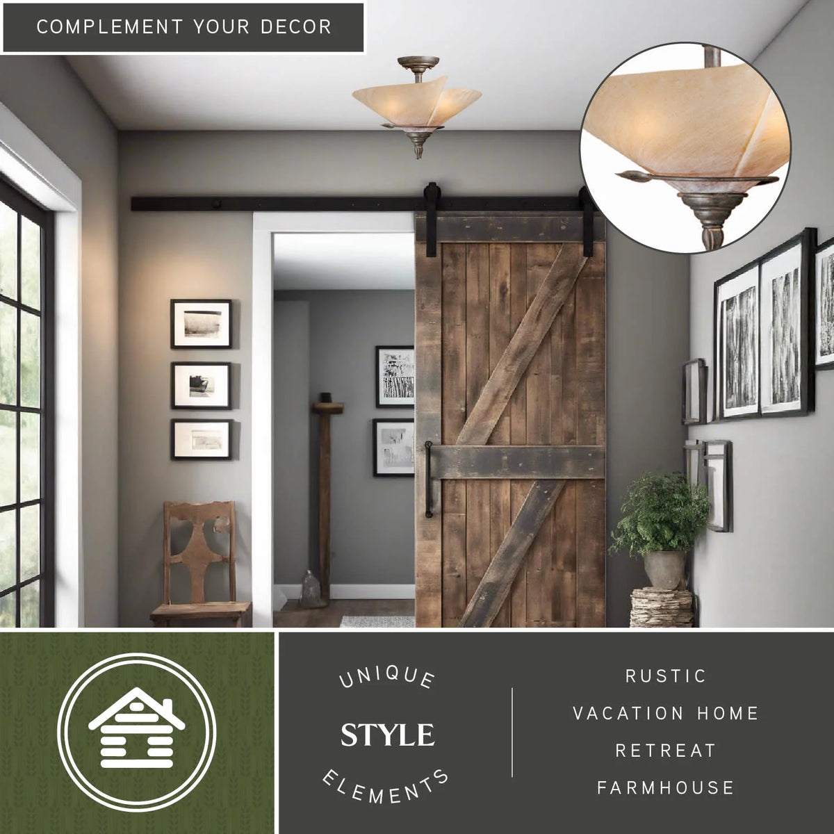 Capri 15-in W Bronze Rustic Vine Semi Flush Mount Ceiling Light