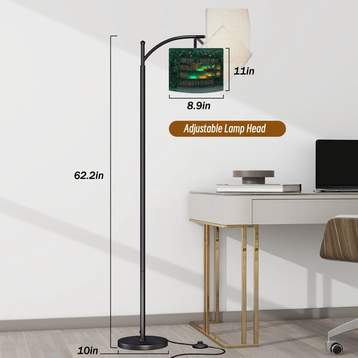 Arc Floor Lamps Surreal Bookshelf Dreamlike Sky Art Print Modern LED Adjustable Lampshade Standing Light for Living Room Reading Bedroom Office