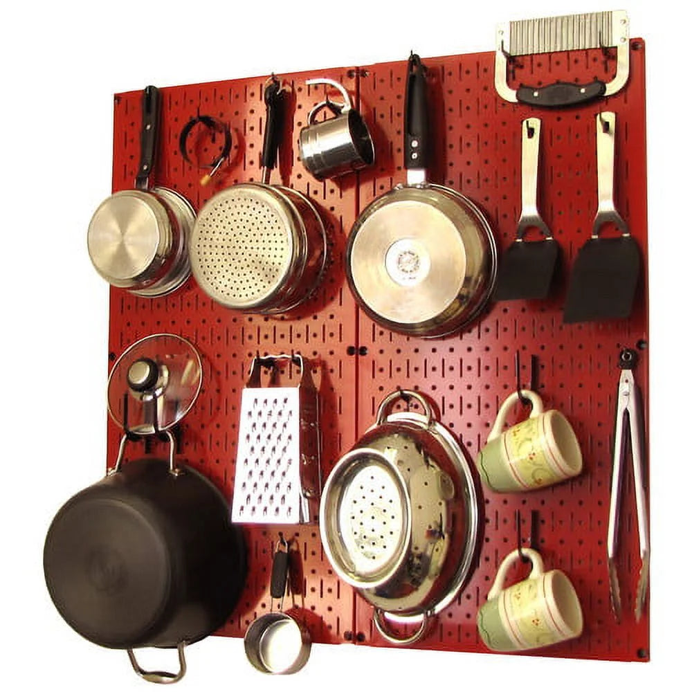 Wall Control Kitchen Pegboard Organizer Pots and Pans Pegboard Pack Storage and Organization Kit with Orange Pegboard and Blue Accessories