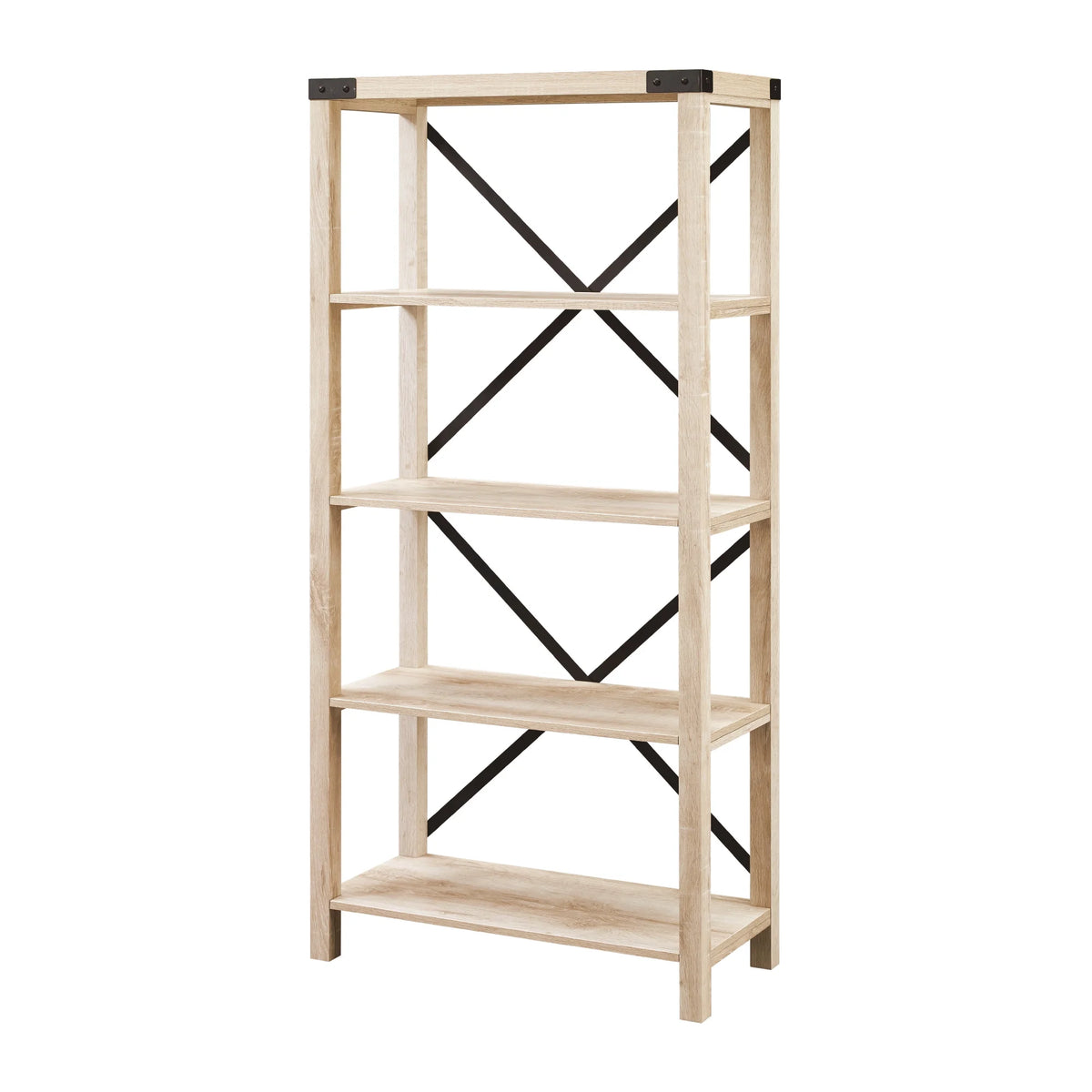 Walker Edison Rustic Industrial 4-Shelf Bookcase, Dark Walnut