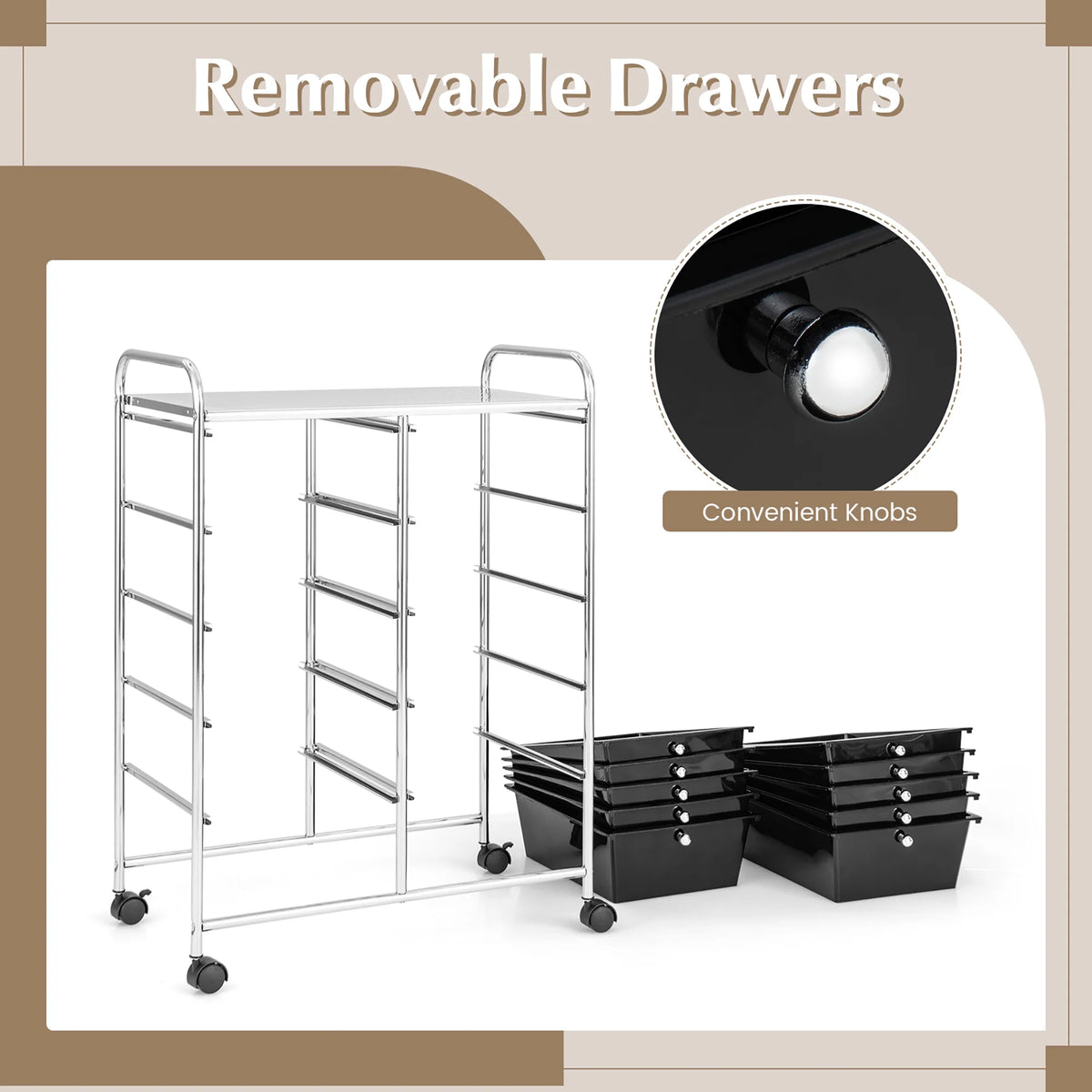 Gymax 10-Drawer Rolling Storage Cart Tools Scrapbook Paper Organizer on Wheels Black Gradient