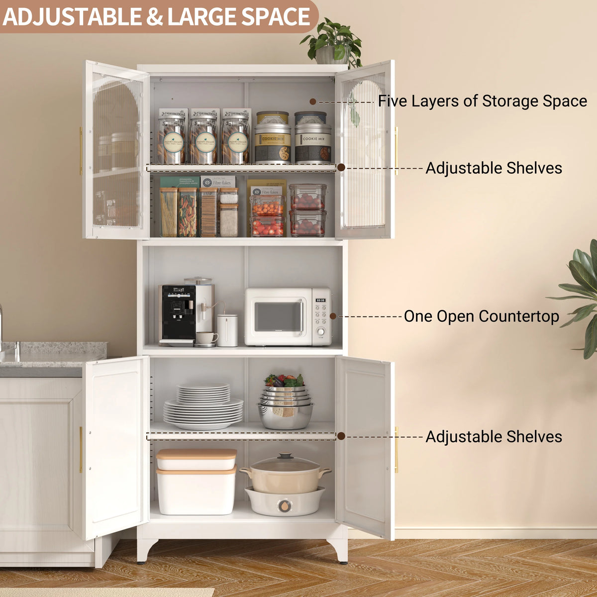 Polup 75" Tall Metal Homes Kitchen Storage Cabinets with Doors and Shelves, Modern Black