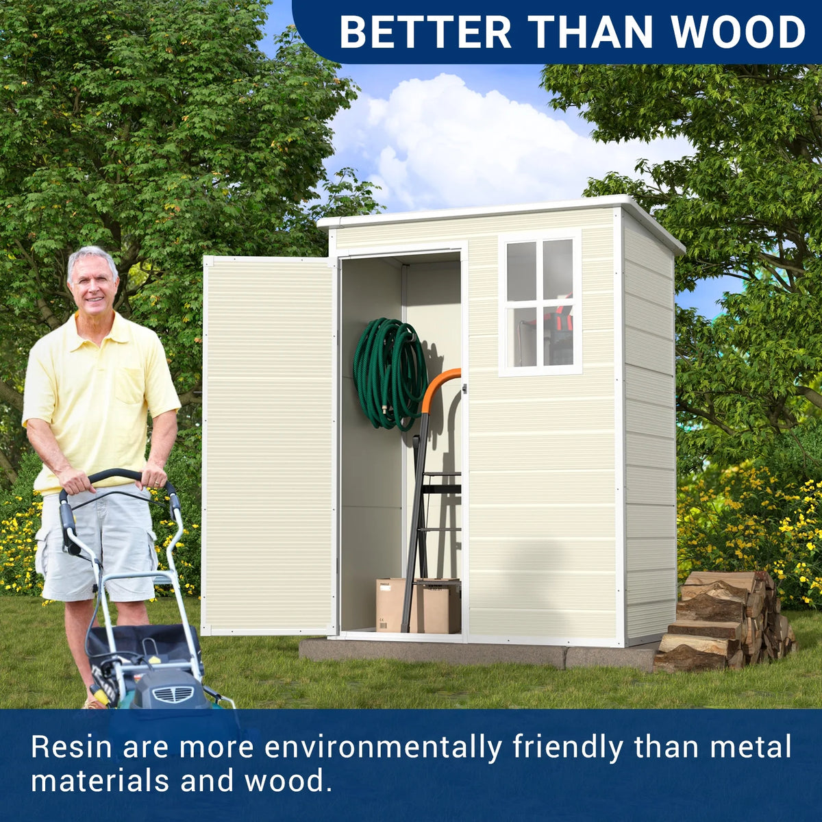 ELPOSUN Outdoor Storage Shed 6x4.5 ft, Resin Outside Sheds & Outdoor Storage Plastic for Trash Can, Bike, Lawnmower, Generator, Tool Shed with Lockable Door for Backyard, Lawn, Patio, Grey & White