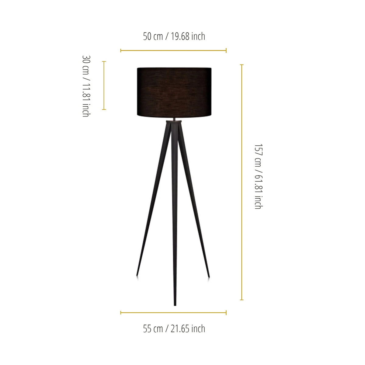 Teamson Home Romanza 60.23" Postmodern Tripod Floor Lamp with Drum Shade, Matte Black