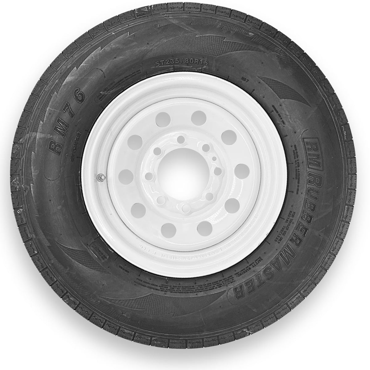 RubberMaster ST235/80R16 12 Ply Highway Rib Tire and 8 on 6.5 Modular