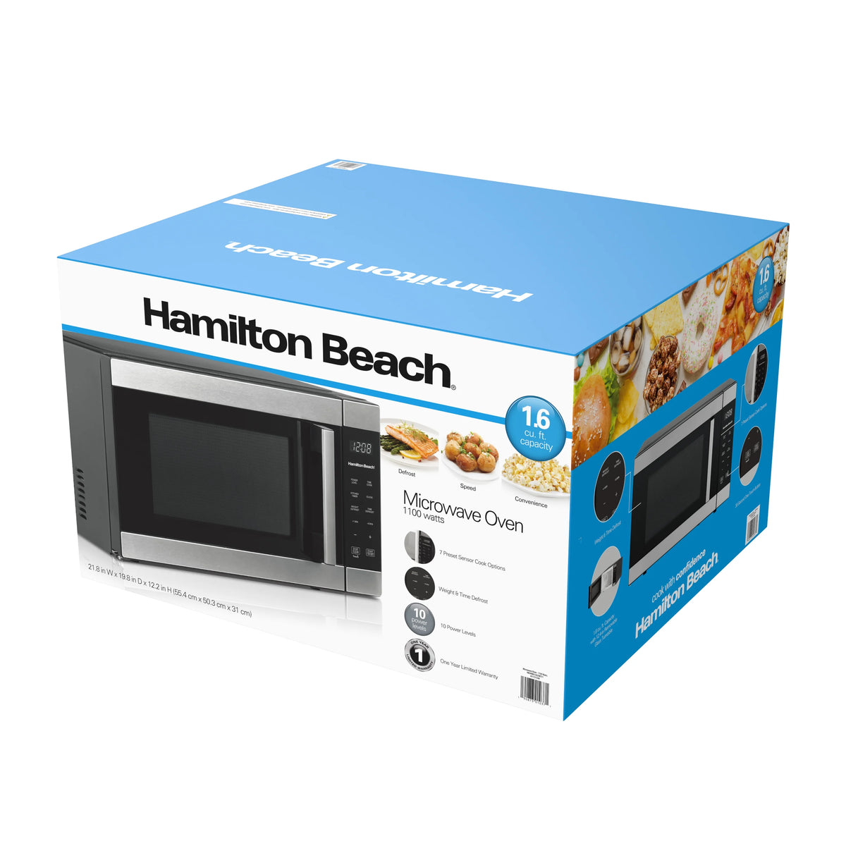 Hamilton Beach 1.6 Cu ft Sensor Cook Countertop Microwave Oven in Stainless Steel, New