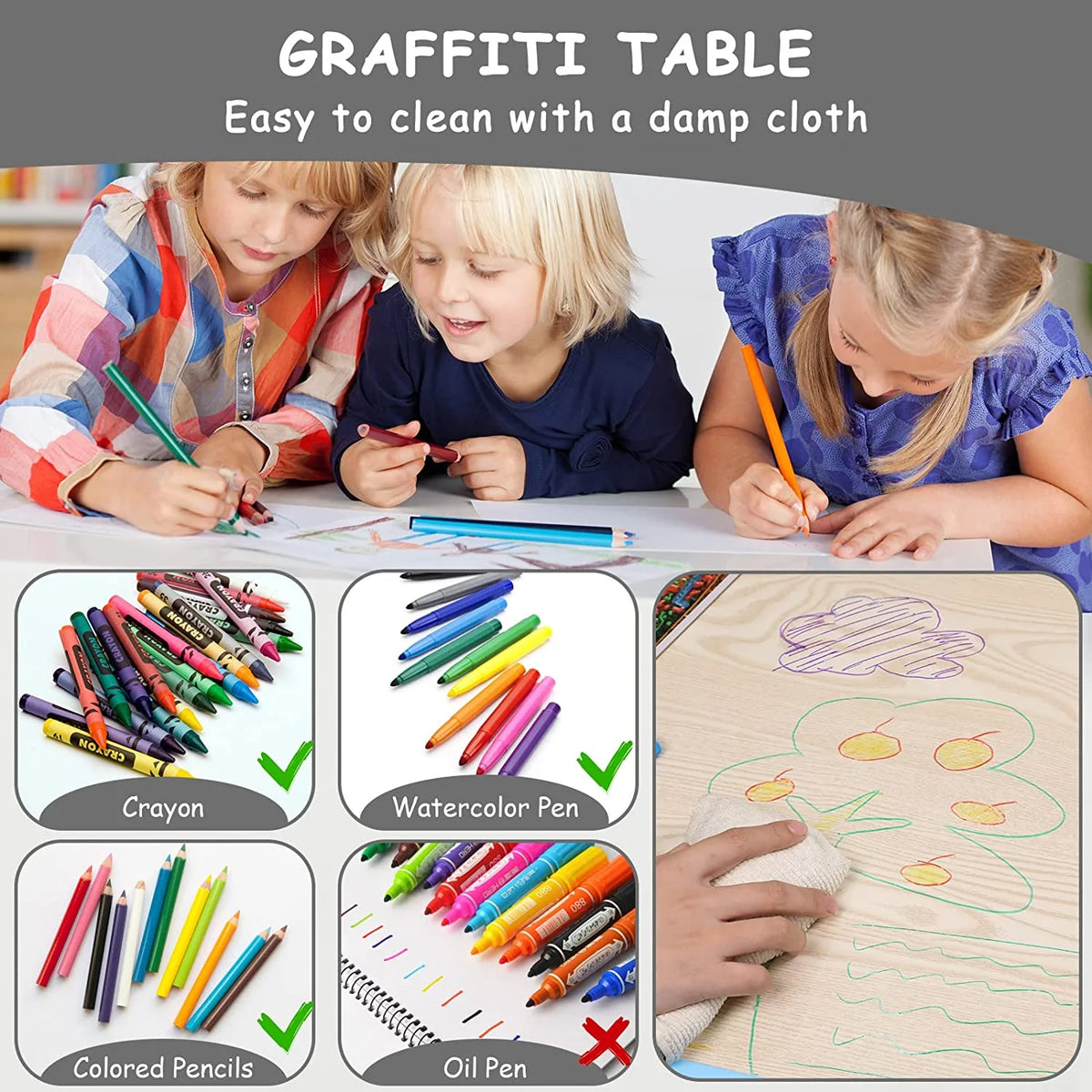 Arlopu Toddler Table and Chair Set Height Adjustable, Kids Activity Table for Reading, Drawing, Eating, Studying, Max 220lbs