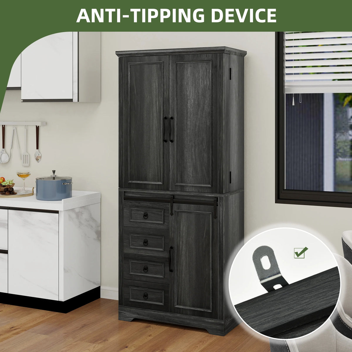 Uforic Pantry Storage Cabinet with Doors & Drawers, Kitchen Cabinet with Shelves, White