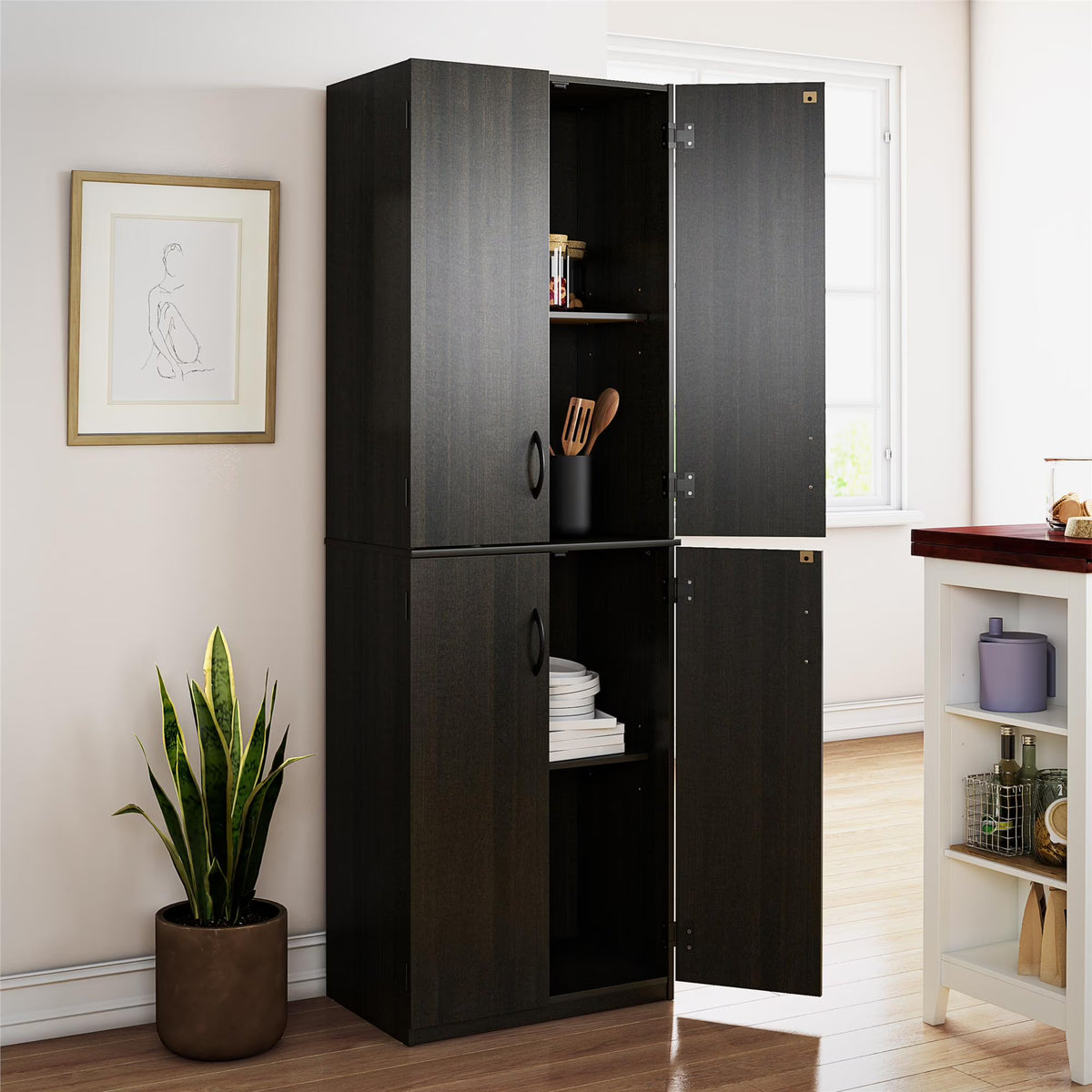 Mainstays 72" 4-Door Storage Cabinet, Espresso