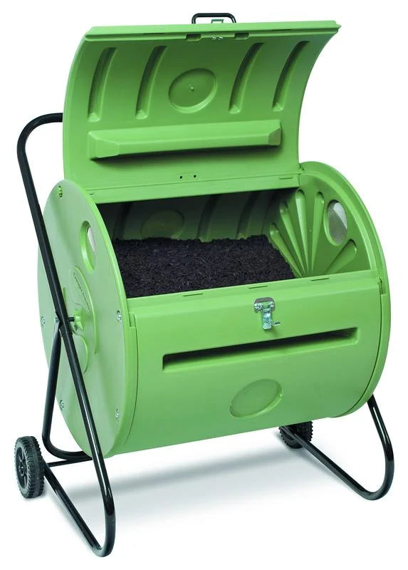 Mantis Back Porch ComposTumbler 37 gal Black Metal Freestanding Composting Bin with Air Vents