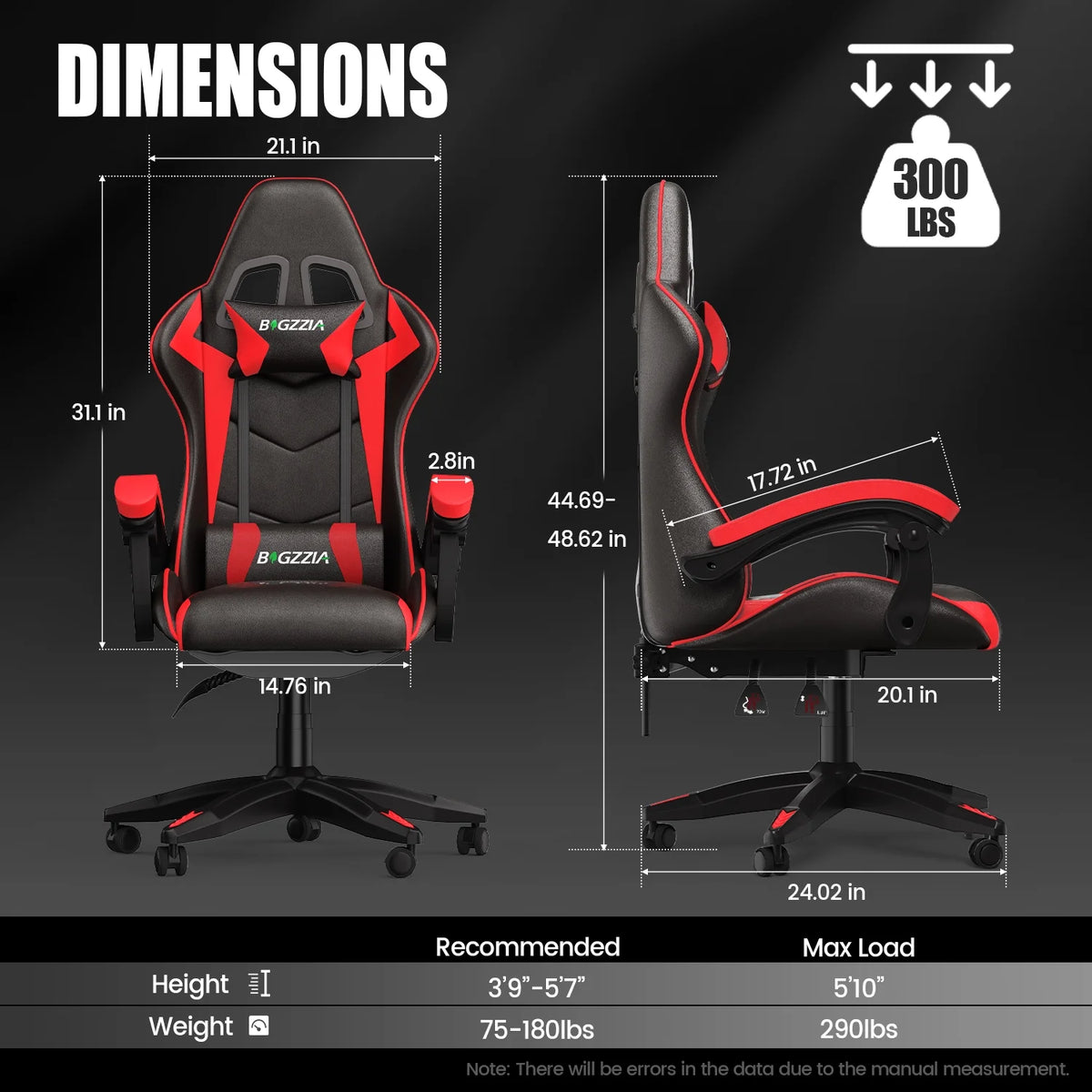 Bigzzia Gaming Chair Office Chair, Ergonomic Game Chair with Height Adjustable Headrest and Lumbar Support for Adults Teens, Black & White