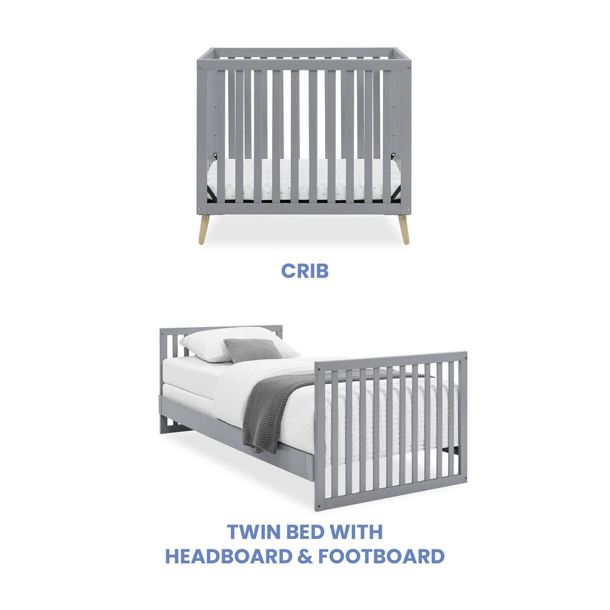 Delta Children Essex Convertible Mini Baby Crib with 2.75-Inch Mattress. Grey w/Natural