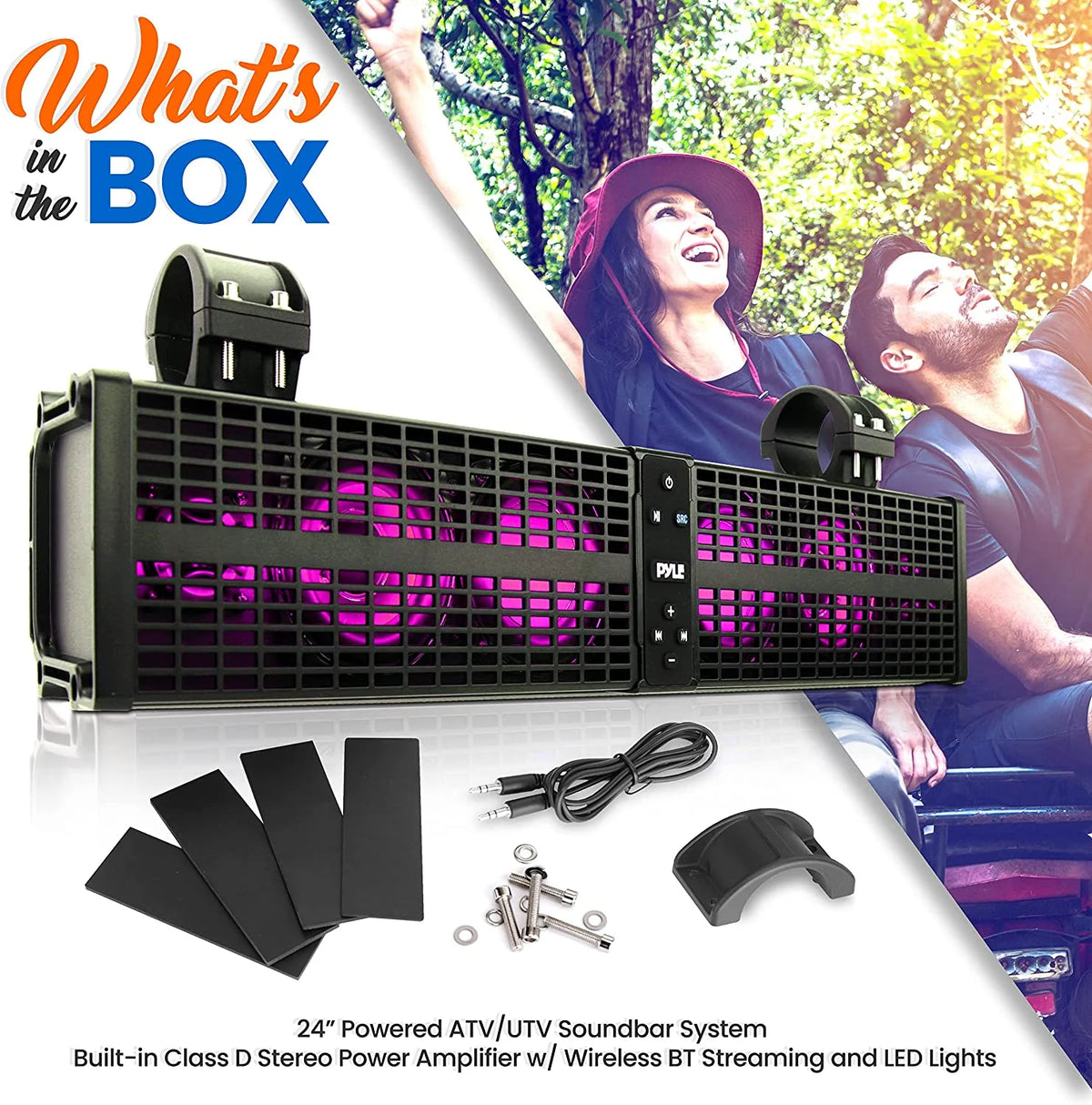 Pyle Bluetooth 2.1 Channel Amplified Powered ATV/UTV 24" Sound Bar, Black