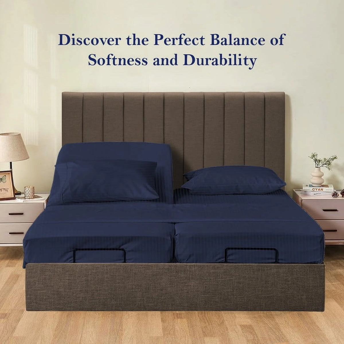5-Piece Split Queen Sheet Set, 800 Thread Count, 100% Egyptian Cotton, Color Aqua Blue Stripe Pattern, Fits 16-Inch Deep Mattresses