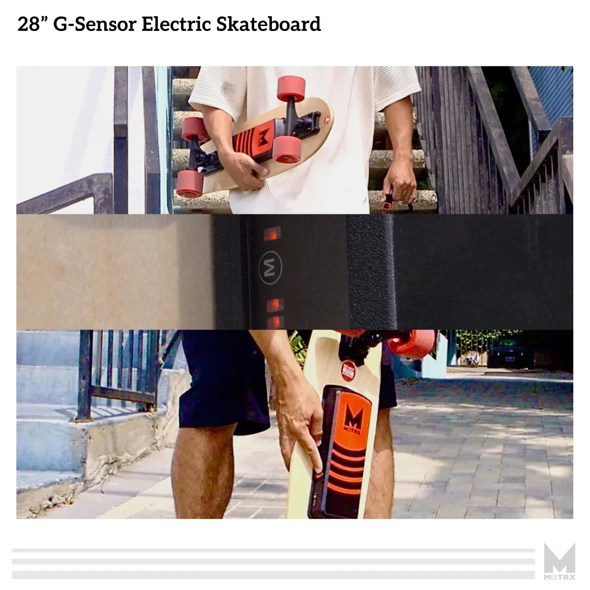 M8TRX EB100 Electric Skateboard, Gravity Sensor Riding, 300 Watt, 28" Deck, 10 MPH, Red