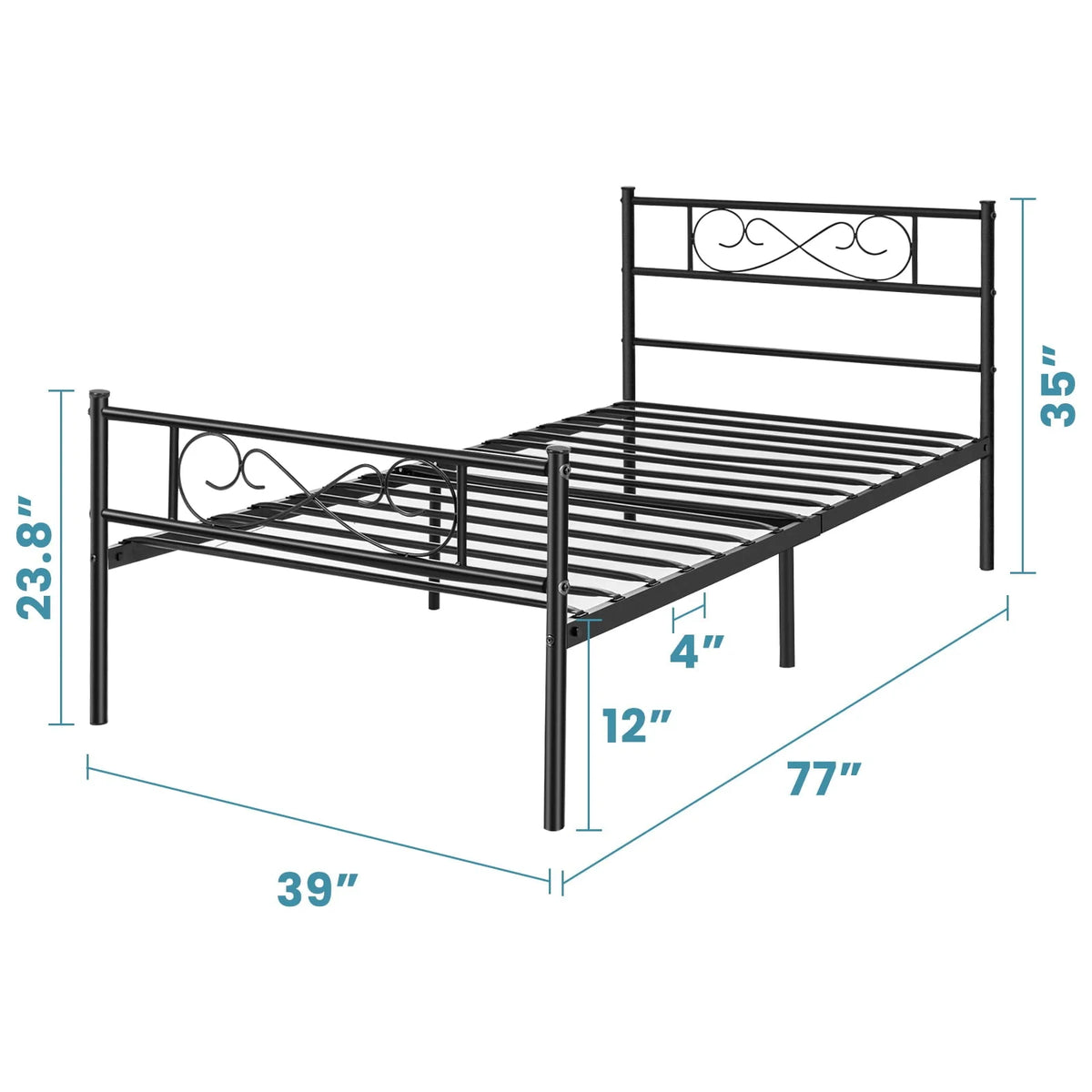 Lusimo Twin Bed Frame with Headboard Black 12 inch Metal Platform Bed Frame No Box Spring Needed Twin Size Easy Assembly