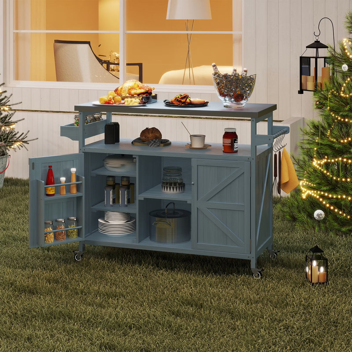 ZIVACATE Rolling Kitchen Island with Drop Leaf and Storage Large 53 in Movable Kitchen Carts White