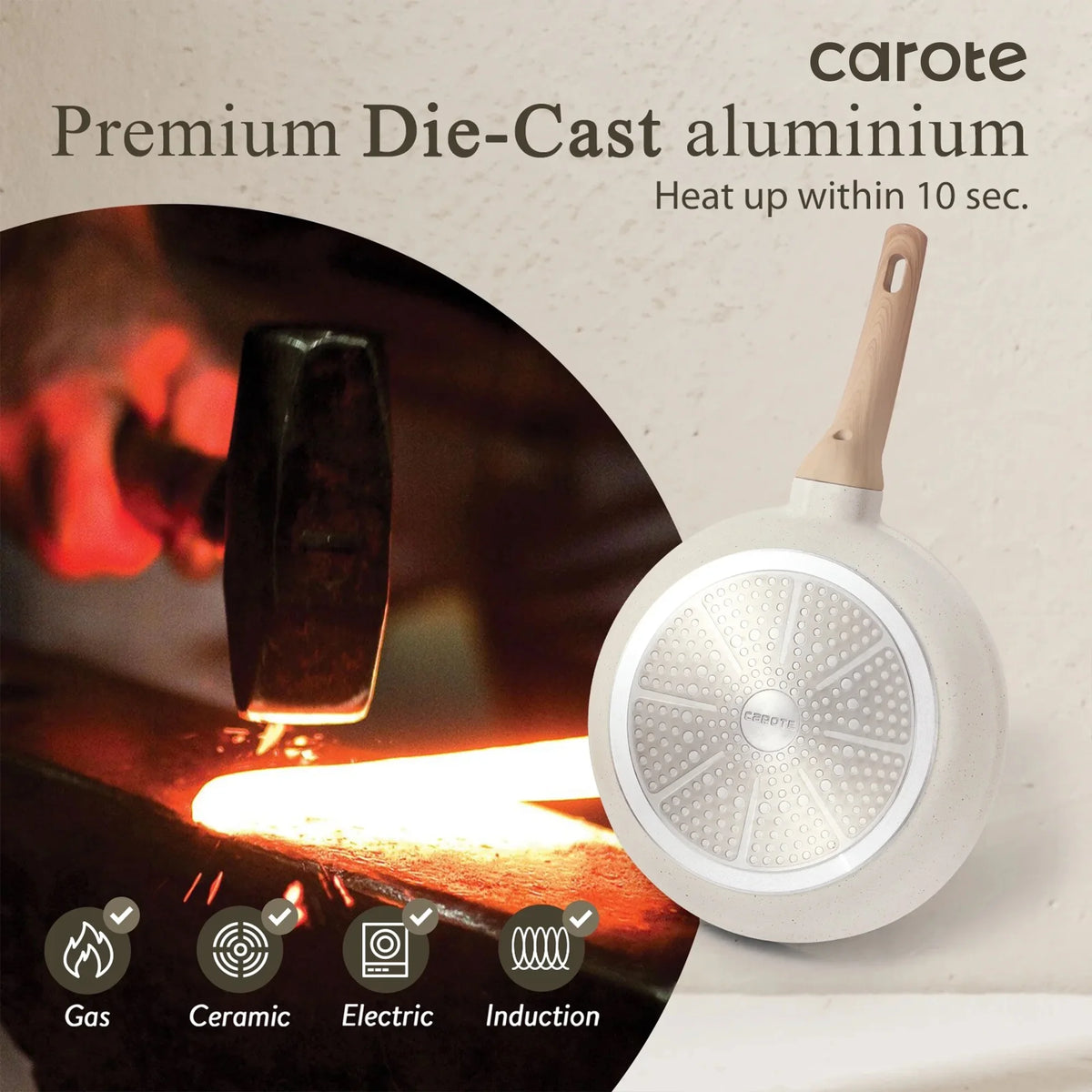 Carote Nonstick Pots and Pans Set, 18 Pcs Granite Kitchen Cookware Sets (White)