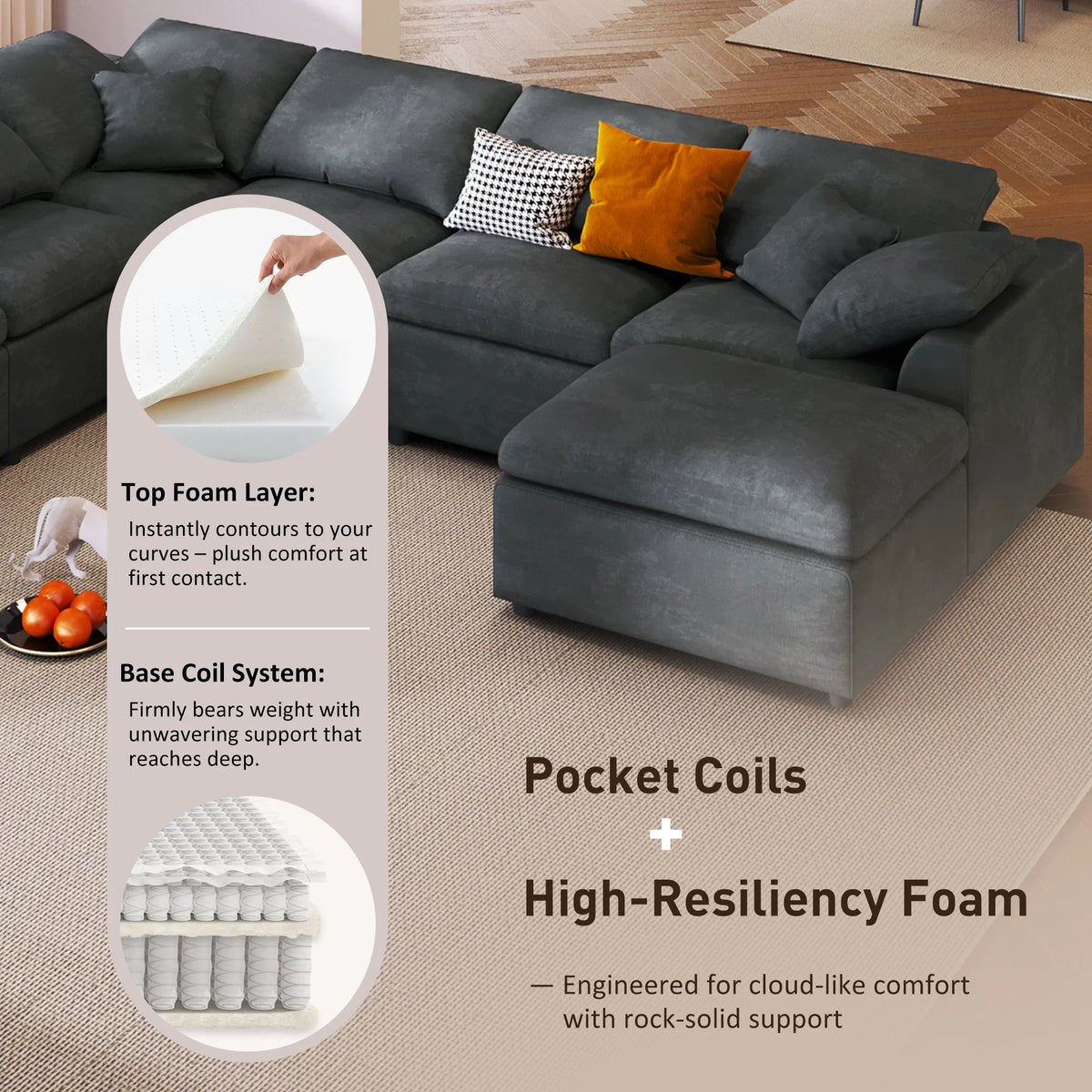 EUROCO 124.8" 7-Seater Oversized Modular Couches and Sofas Sectional with Ottoman,Sectional Sofa U/L Shaped Chenille Sectional Couch for Living Room, Office, Spacious Space