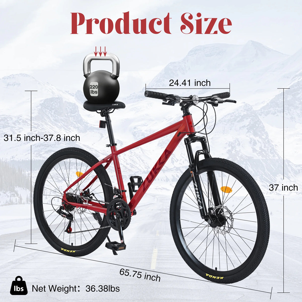 Aukfa 26" Mountain Bike for Men/Women,24 Speed Adult Bicycle Suspension Fork,Fits Riders 5'4" - 6'2"Red