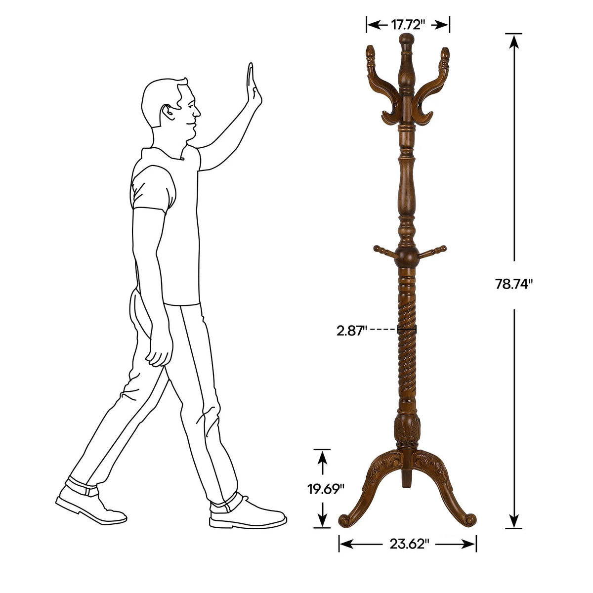 Vintage 79" Coat Tree Stand Heavy Duty Freestanding Clothes Hat Coat Rack Stand with 8 Hooks