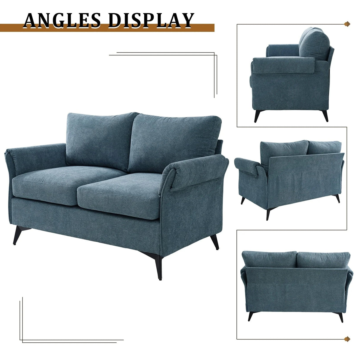 Fairyland Modern Sofa for Living Room, Small Loveseat for Small Space, Easy to Install, Blue