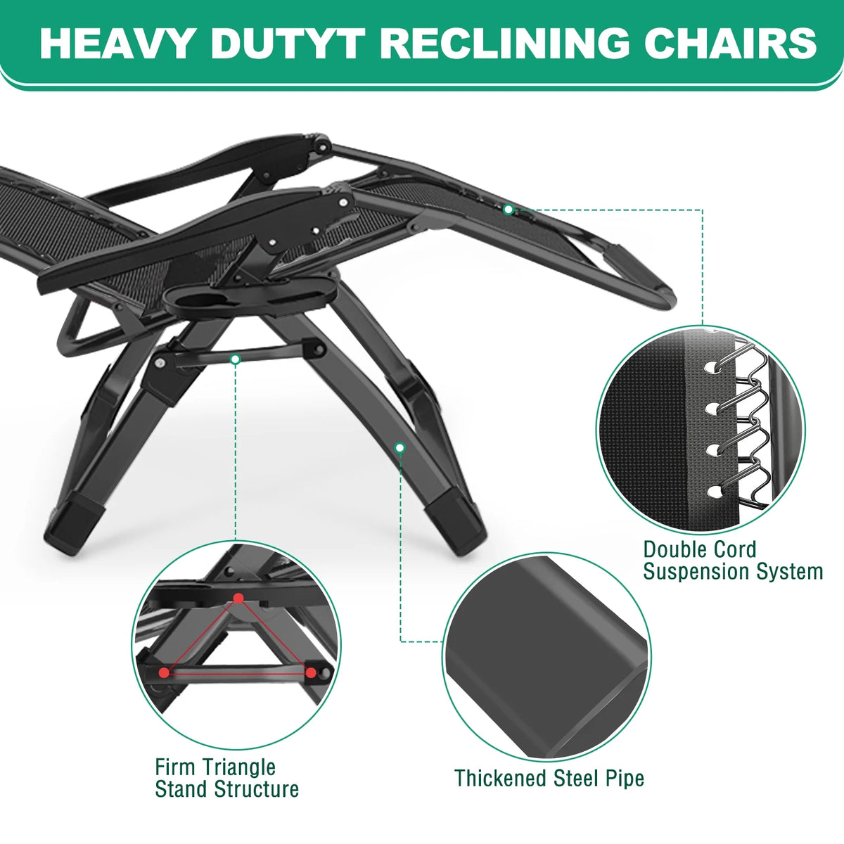 NAIZEA Outdoor Zero Gravity Chair Camping Recliner Lawn Recliner, Reclining Patio Lounger Chair, Folding Portable Chaise with Detachable Soft Cushion, Cup Holder, Headrest
