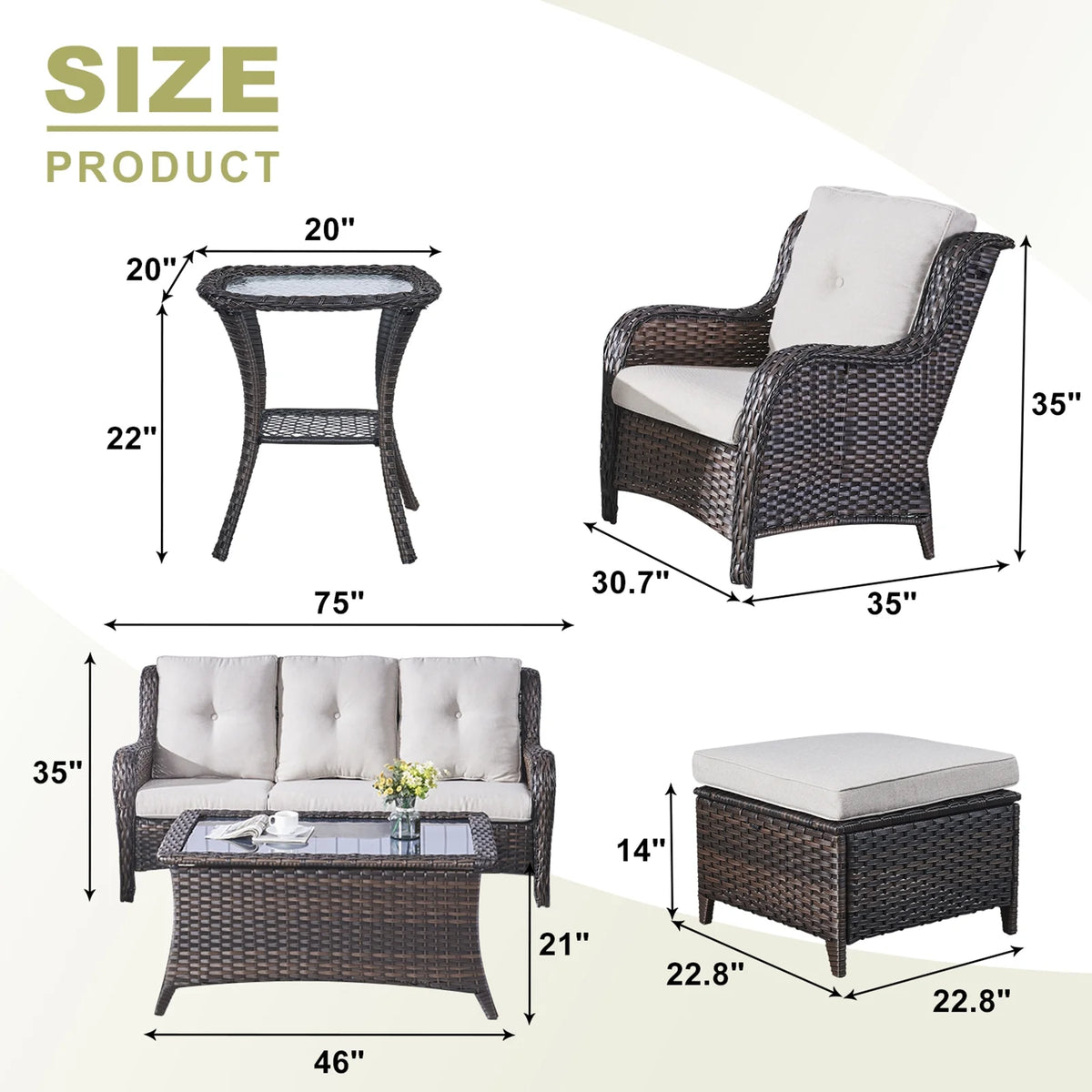 POCASSY 7 Piece Rattan Sofa Seating Group with Cushions