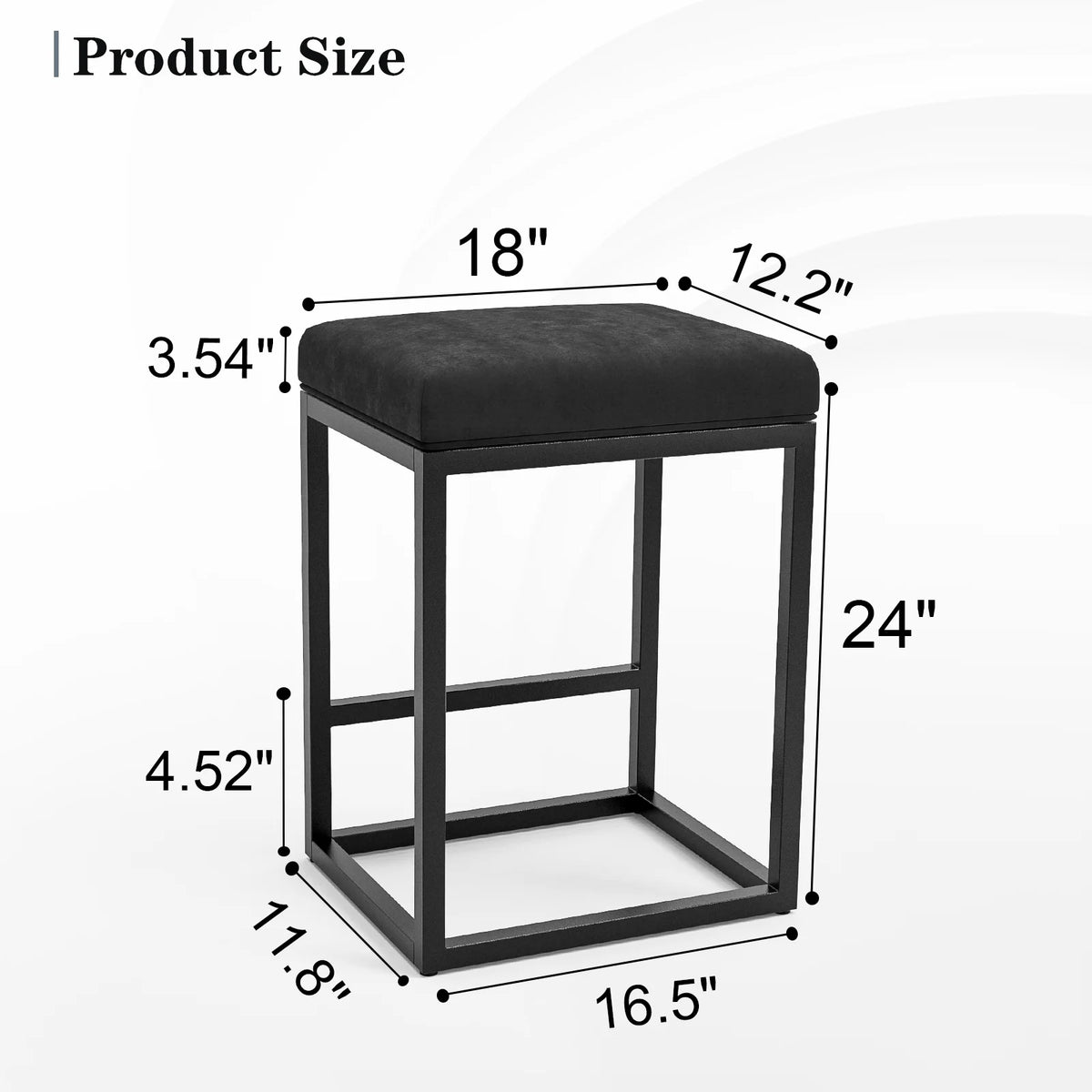 Nathaniel Home 24 Inch Bar Stools Set of 2, Modern PU Leather Metal Barstool, Backless Kitchen Dining Cafe Stool, Upholstered Bar Stool with Footrest, Gray
