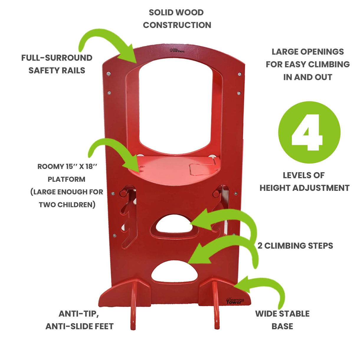 Little Partners Learning Tower Adjustable Height Kitchen Step Stool, Toddler Tower, Encourages Learning, Independence, and Engagement, Safety Climbing Tower for Kitchen Counter - Soft White