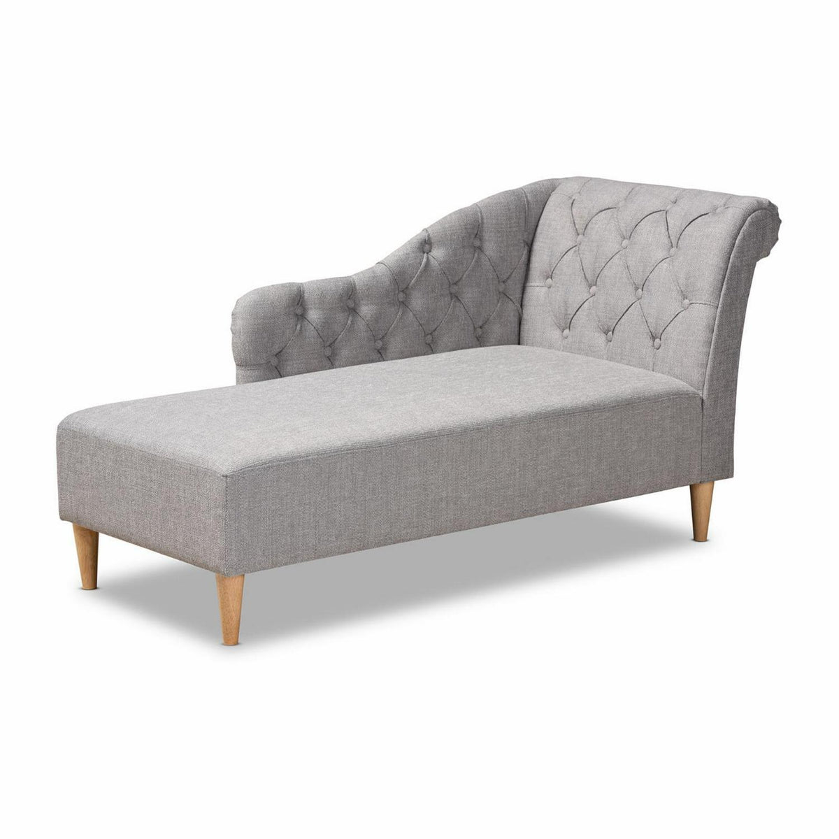 Baxton Studio Emeline Modern and Contemporary Beige Fabric Upholstered Oak Finished Chaise Lounge