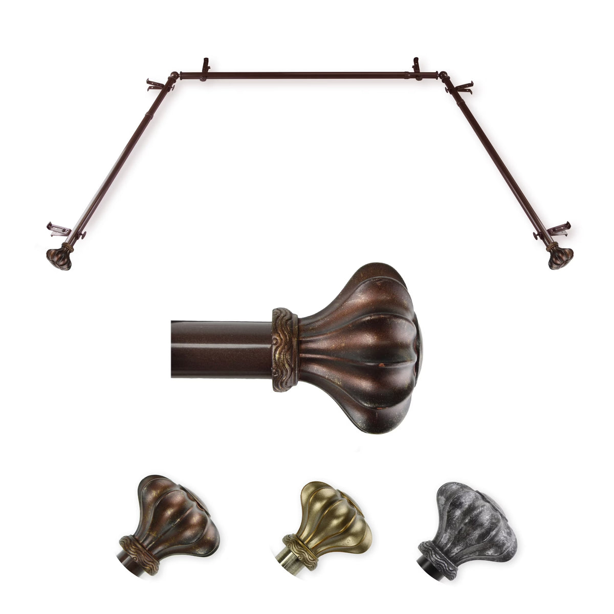 Deirdre 13/16" Bay Window curtain rod 20"-36", 38"-72" - Black