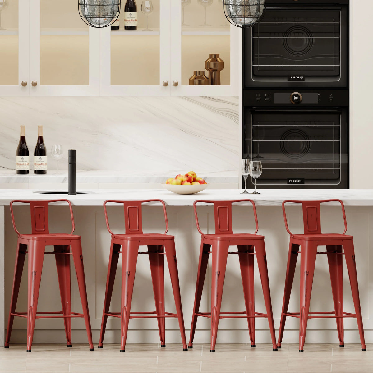 Andeworld 30" Low Back Distressed White Bar Stools Metal Barstools Counter Height Stools [Set of 4]