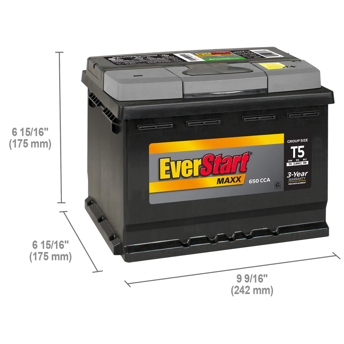 EverStart Maxx Lead Acid Automotive Battery, Group Size T5 12 Volt, 650 CCA 95 RC