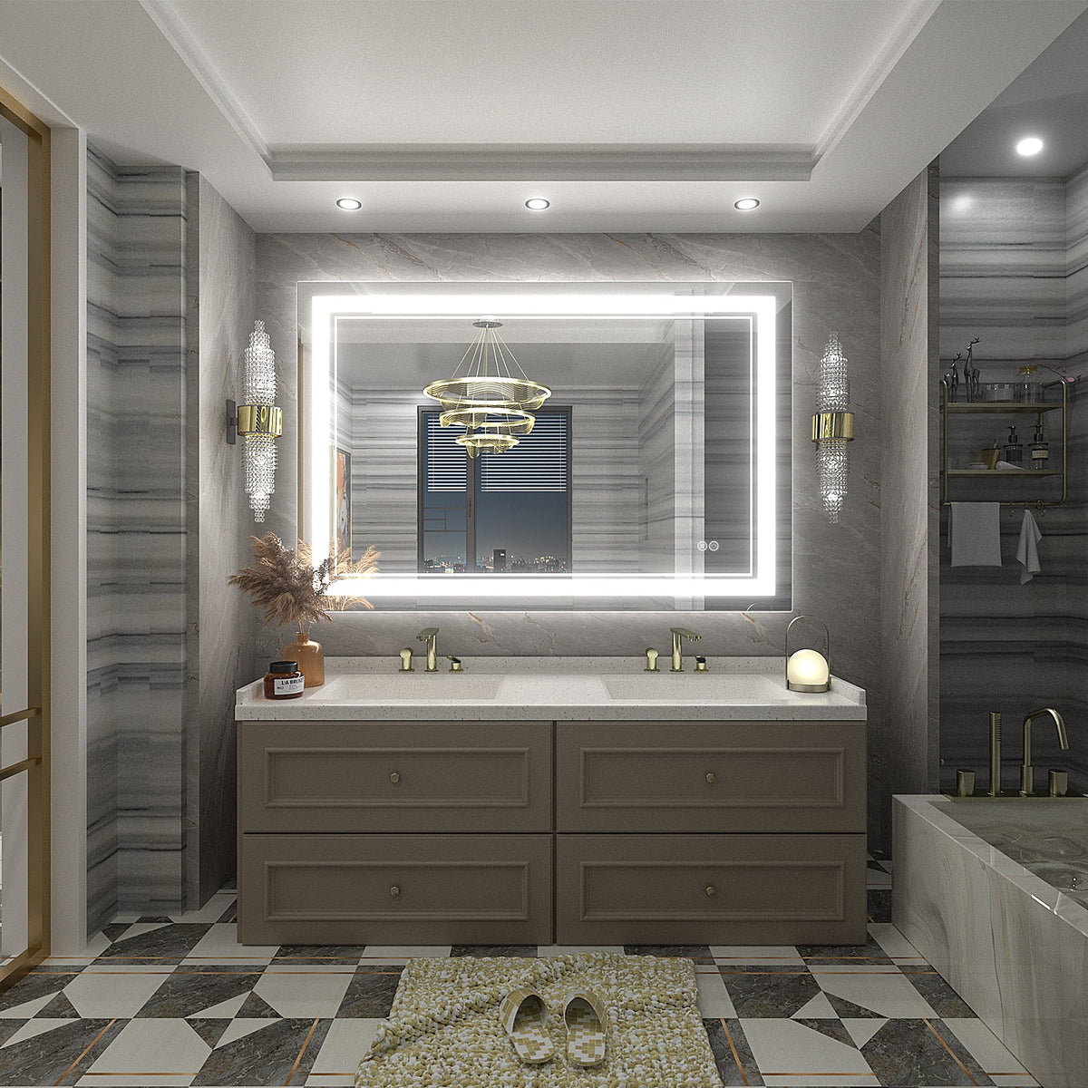 Frameless Frontlit LED Anti-fog Bathroom Vanity Mirror 96x36 inch