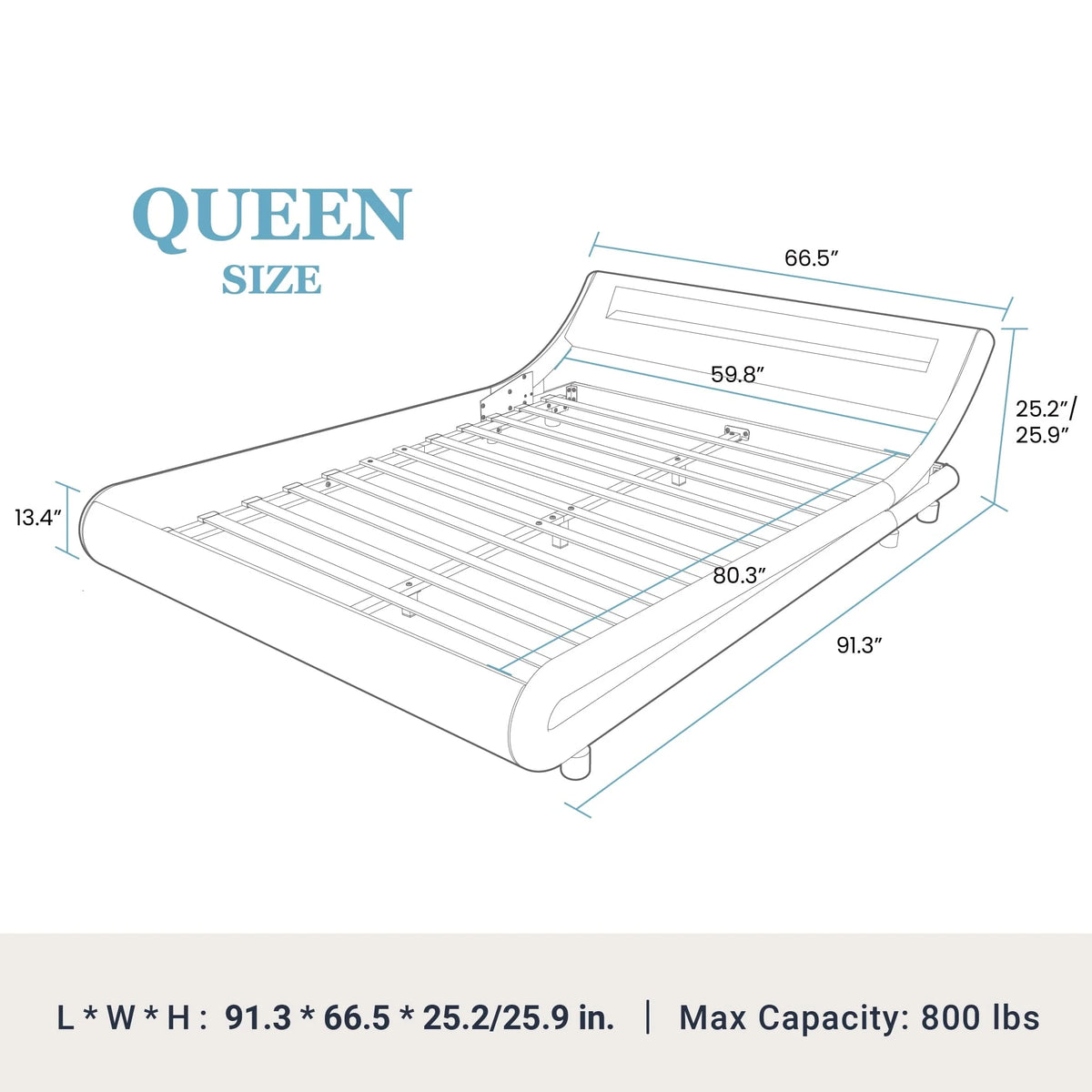 Amolife Queen Size Wave-Like Curve Deluxe Upholstered Modern Bed Frame with LED Headboard,Black