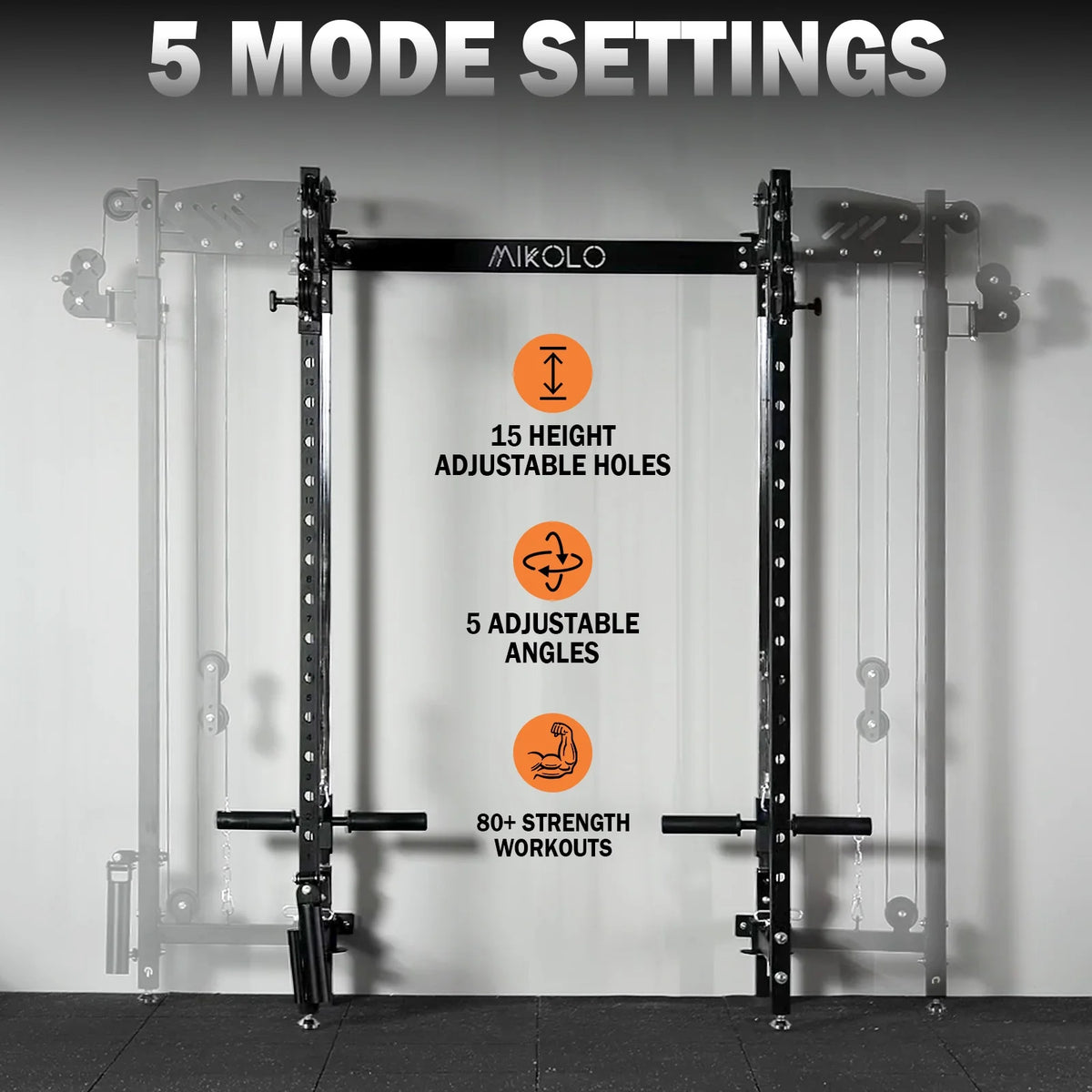 Mikolo Foldable Power Rack Cage,1000lbs Capacity Wall Mounted Squat Rack with independent pulley system, Space Saving Home Gym Equipment with 5 Adjustable Angle