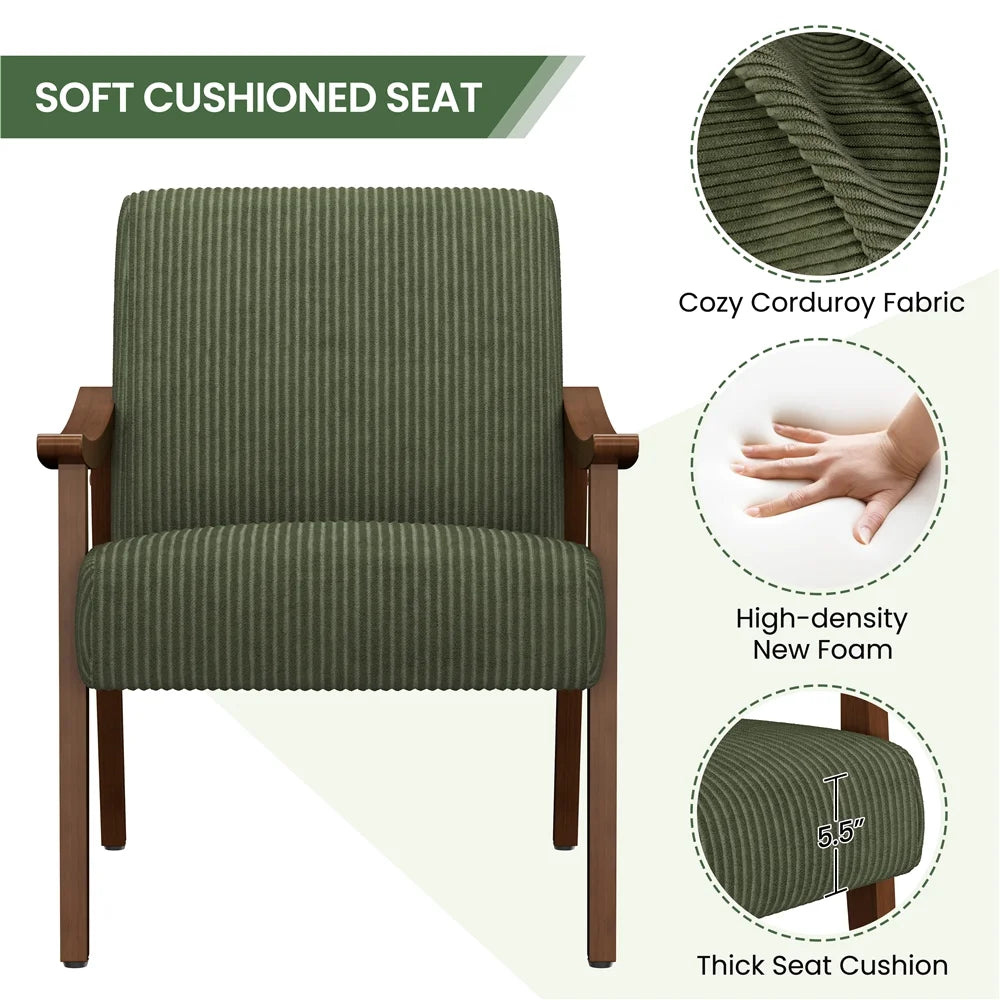 Yaheetech Mid-Century Upholstered Faux Leather Armchair with Solid Wood Legs,Brown