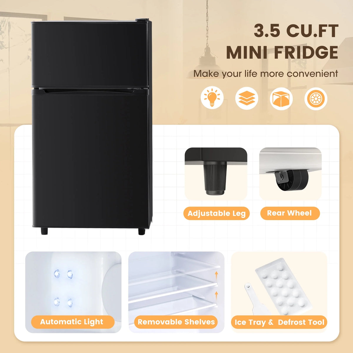 Manastin 3.5 Cu.Ft Mini Fridge with Freezer �C Quiet, Energy-Efficient, and Space-Smart, Black