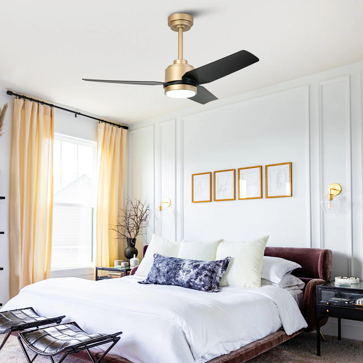42" Modern Gold Dimmable Ceiling Fan DC Motor Indoor 3-blade LED Ceiling Fan with Remote