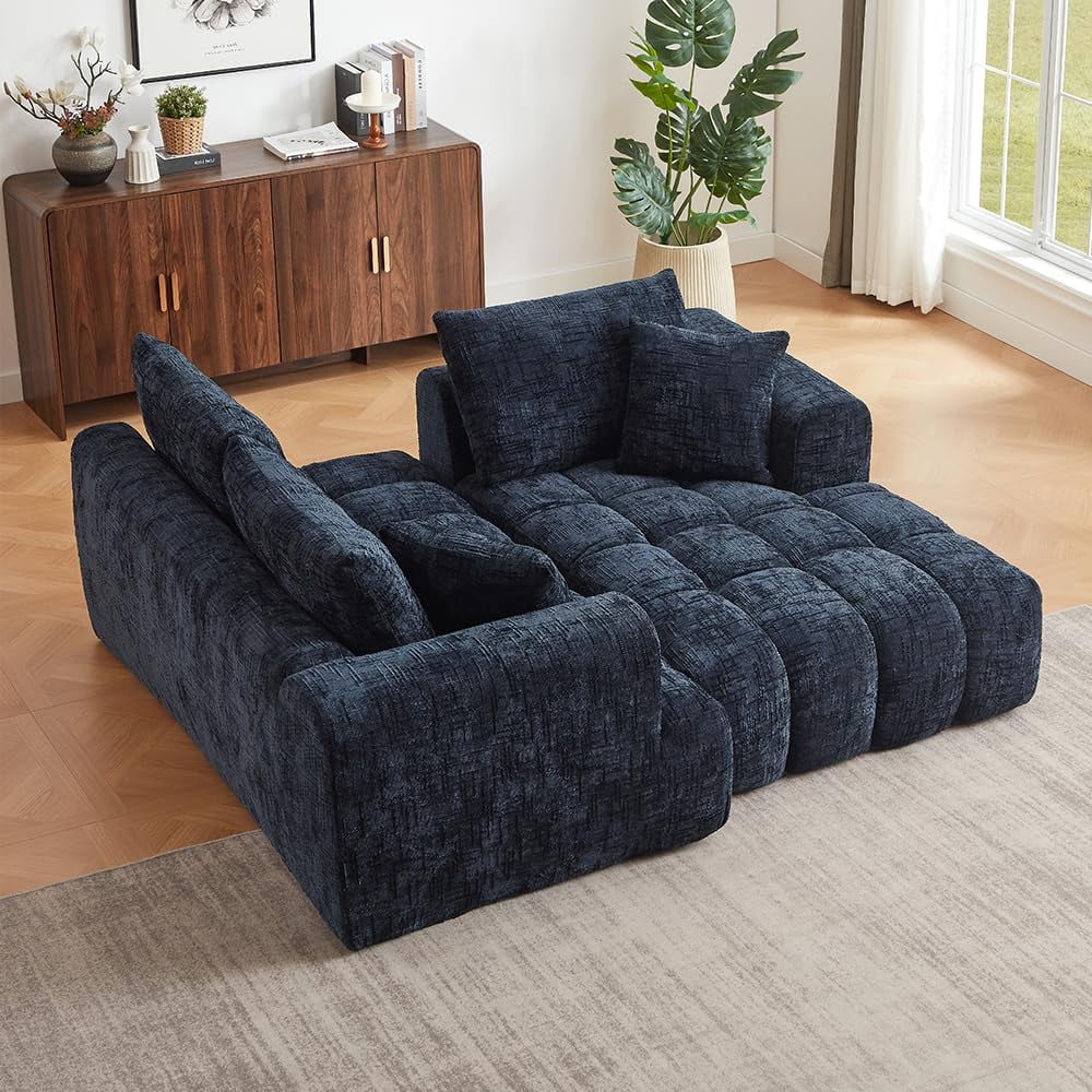 Lovableguy L-Shape Oversized Sectional Sofa,Chenille Modular Cloud Couch Sectional with Right Chaise Lounge,No Assembly,Upholstered Floor Sofa for Living Room Bedroom,khaki