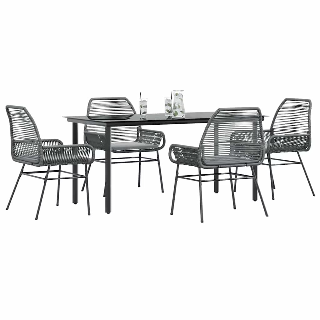 vidaXL 7 Piece Patio Dining Set with Cushions Black Poly Rattan Glass