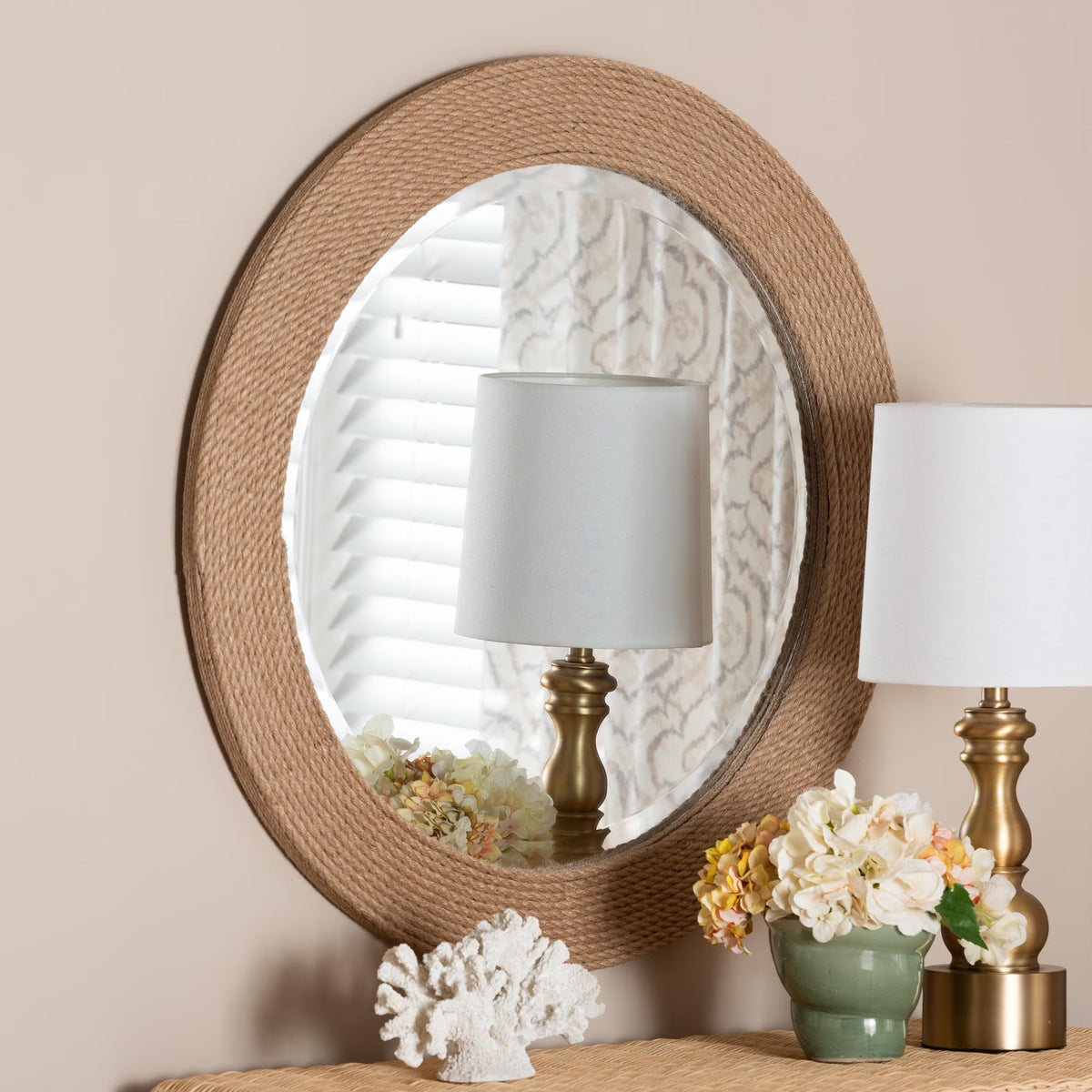 bali & pari Nieva Boho Mirror, 30"W, Round, Natural Brown