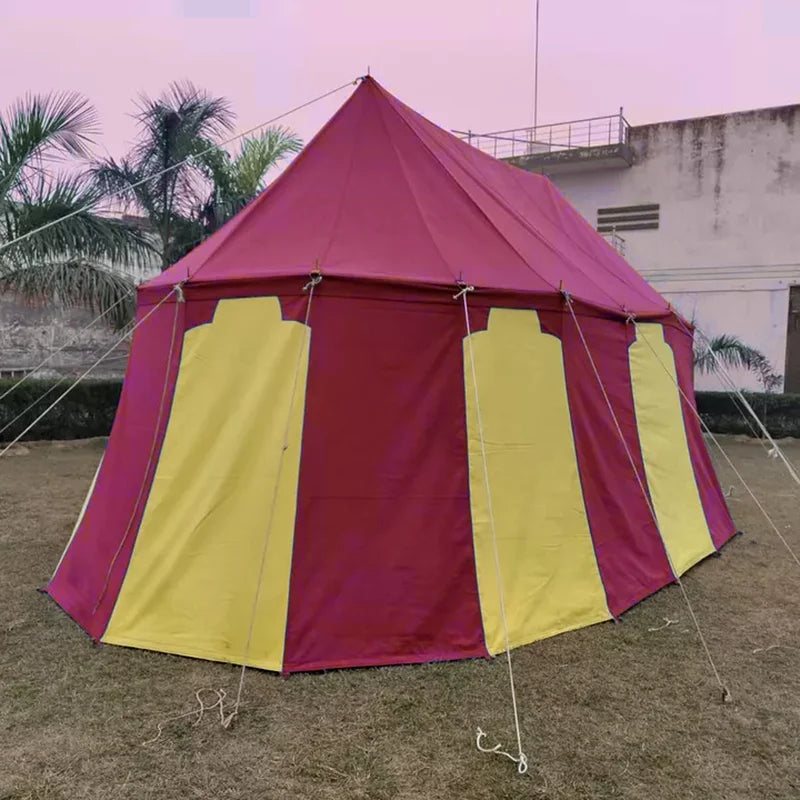 WEEKEND SALE Medieval Red Yellow Burgundian 8x4 M Functional Water Proof Camping Tent