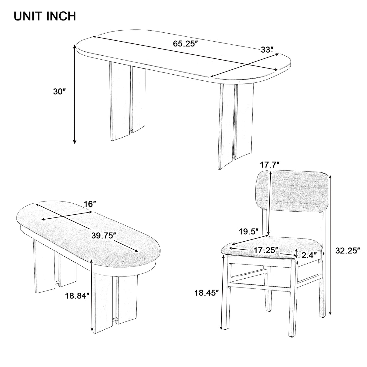 EUROCO 6-Piece Dining Table Set for 6, Rectangular Kitchen Table Set with Wood Frame, 4 Chairs and 1 Bench for Kitchen Dining Room Office,Natural