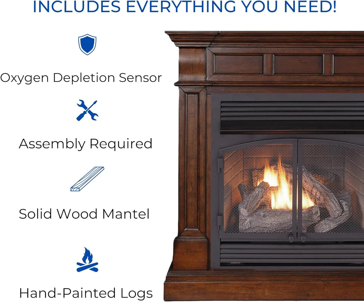 Duluth Forge Dual Fuel Ventless Gas Fireplace With Mantel - 32,000 BTU, T-Stat. Control, Auburn Cherry Finish - Model# DFS-400T-2AC