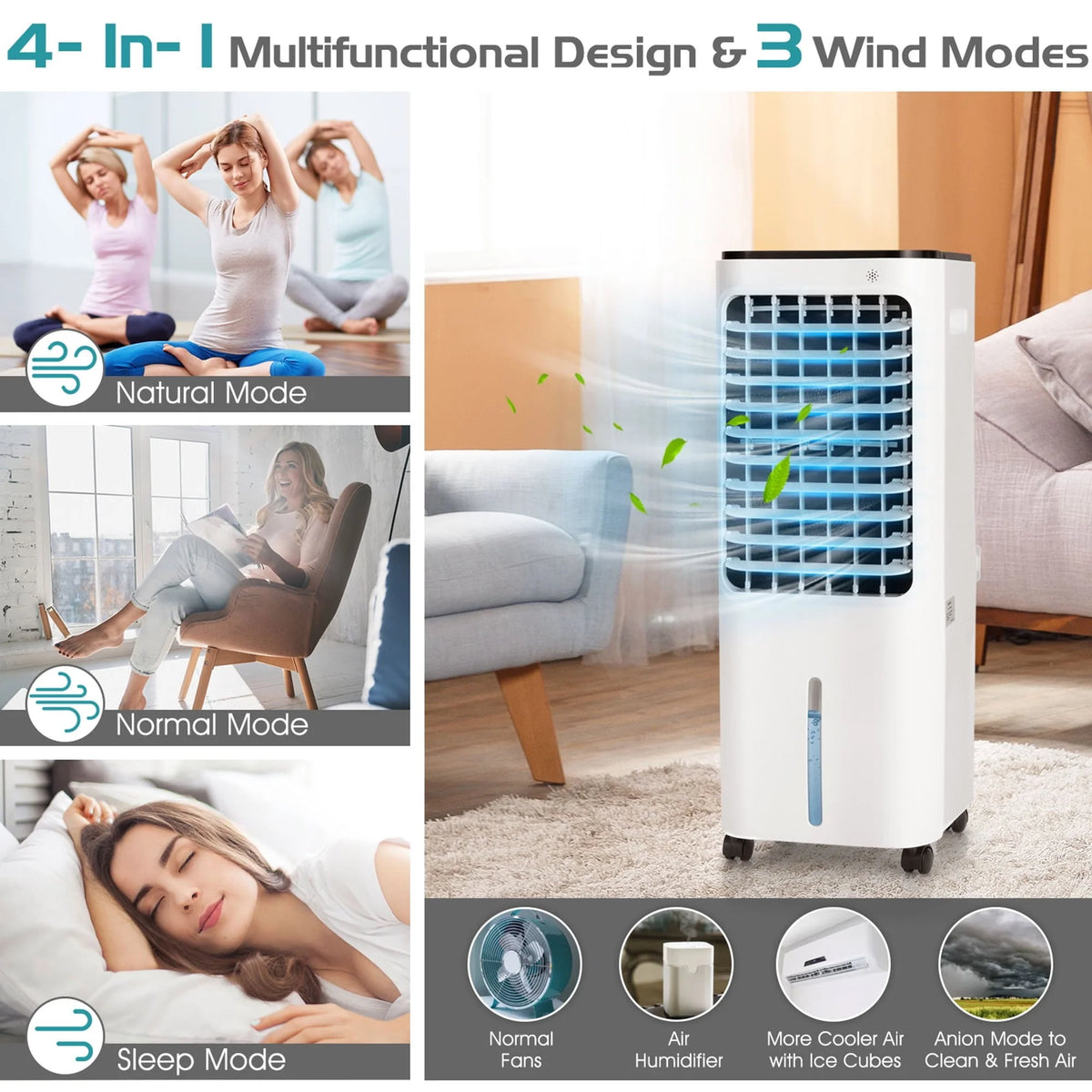 Gymax Evaporative Cooler Portable Air Cooler w/ 4 Ice Boxes & Remote Control